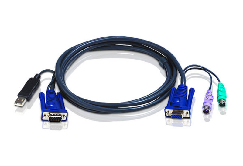 ATEN 2L-5506UP: 20' PS2 to USB Intelligent KVM Cable (6 m.) - VGA & USB A to VGA & 2 PS2