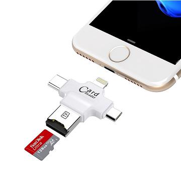 CR-LMU-1: Micro SD Card Reader, USB Adapter With Lightning, Type C, Micro-USB