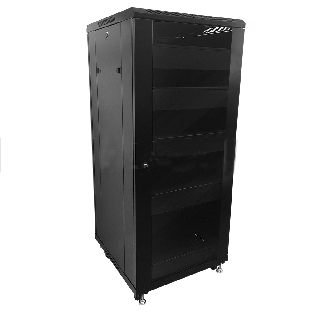 HF-ANC27: 27U A/V and Networking Cabinet - Pre-Loaded with Fan Top, 5 Shelves & Blank Panels - Black