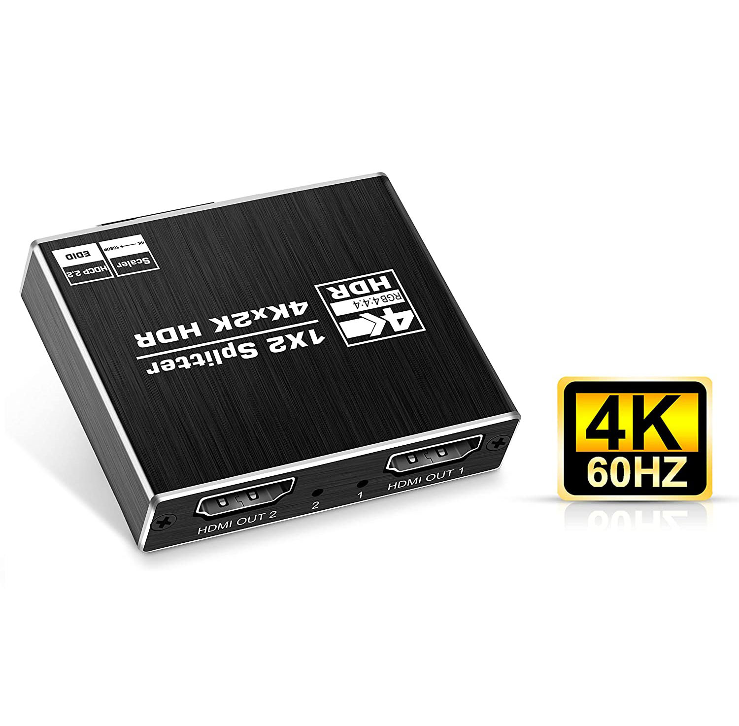 HF-H2SP2SC: 1 in 2 out 2 Ports 4K HDMI Splitter Support 4K@60Hz, 18Gbps. HDR Dolby Vision, HDCP 2.2,HDMI Down Scaler 4K to 1080P