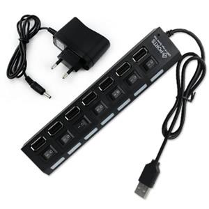 QS-UH72A: 7 Port USB Hub with 7 Switches,7 LED lights,w/Power Adapter