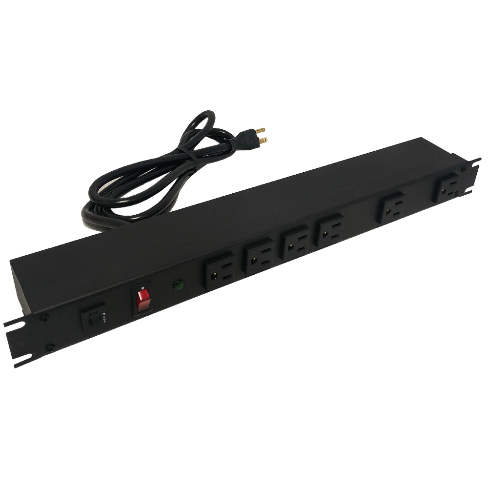 1582H6A1SBK: Power strip with surge - horizontal rackmount, 6ft cord, front 6-out 5-15R
