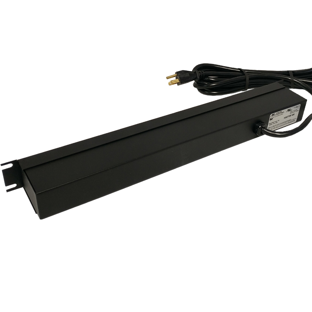 1582T8B1BK: 19 Inch 8 Outlet Horizontal Rack Mount Power Strip - 15ft Cord, 5-15P Plug, 5-15R Front Receptacles