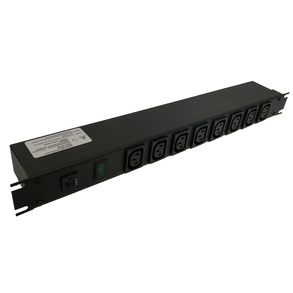 1582T8E1BK: 19 Inch 8 Outlet Horizontal Rack Mount Power Strip - C14 Inlet, C13 Front Receptacles