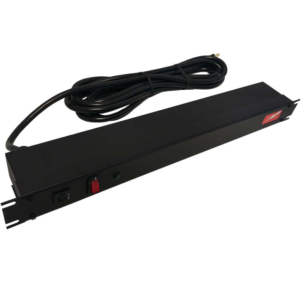 1583H6B1SBK: Power strip with surge protection - horizontal rackmount, 15ft 5-15P cord, rear 6-out 5-15R