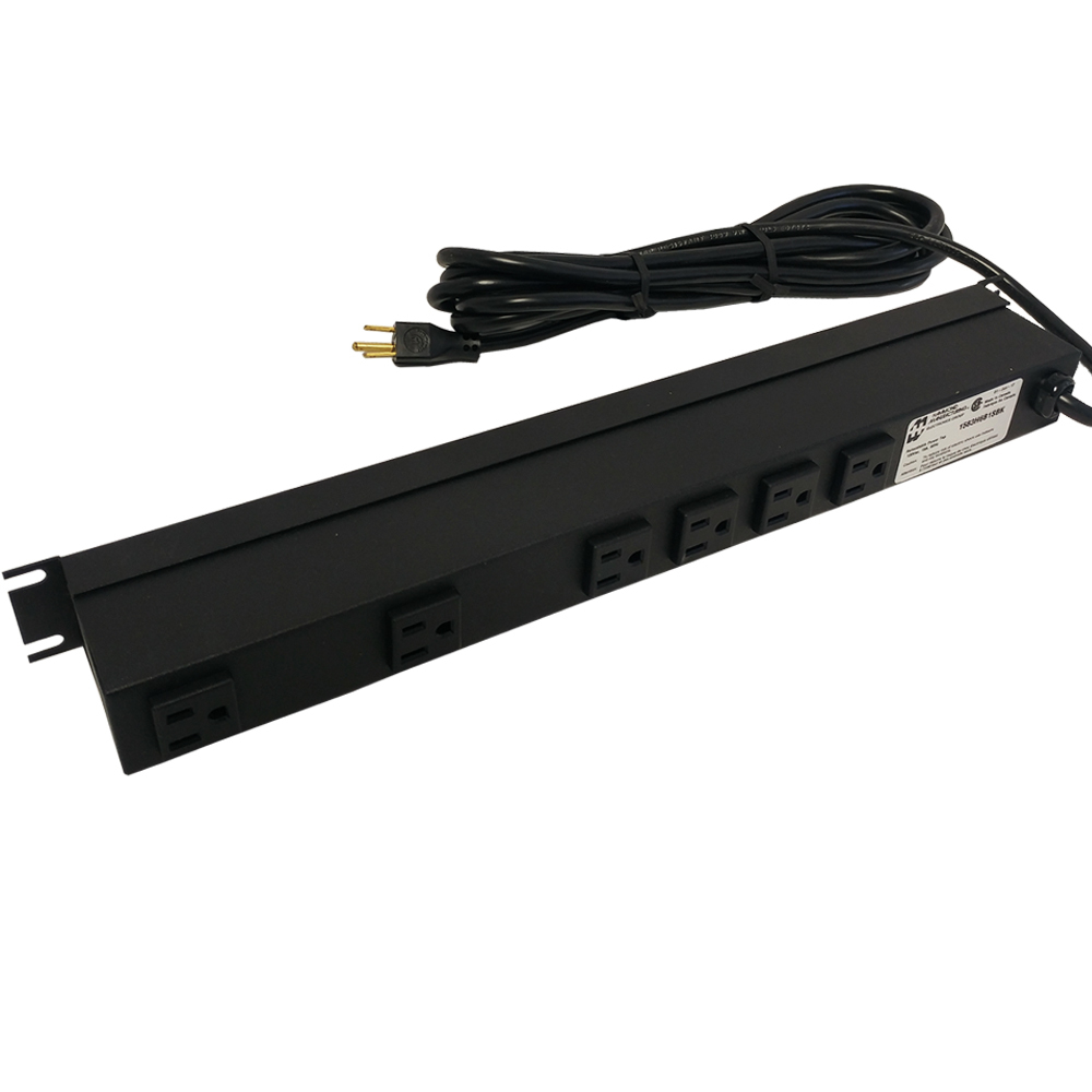 1583H6B1SBK: Power strip with surge protection - horizontal rackmount, 15ft 5-15P cord, rear 6-out 5-15R - Click Image to Close