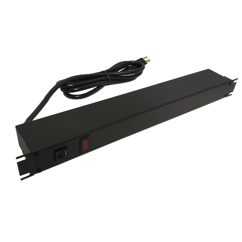 1583T8A1BK: 19 Inch 8 Outlet Horizontal Rack Mount Power Strip - 6ft Cord, 5-15P Plug, 5-15R Rear Receptacles