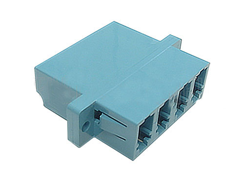 A-LCLCFFMQ: LC/LC fiber coupler F/F multimode 50u 10gig OM3/OM4 quad ceramic panel mount, aqua