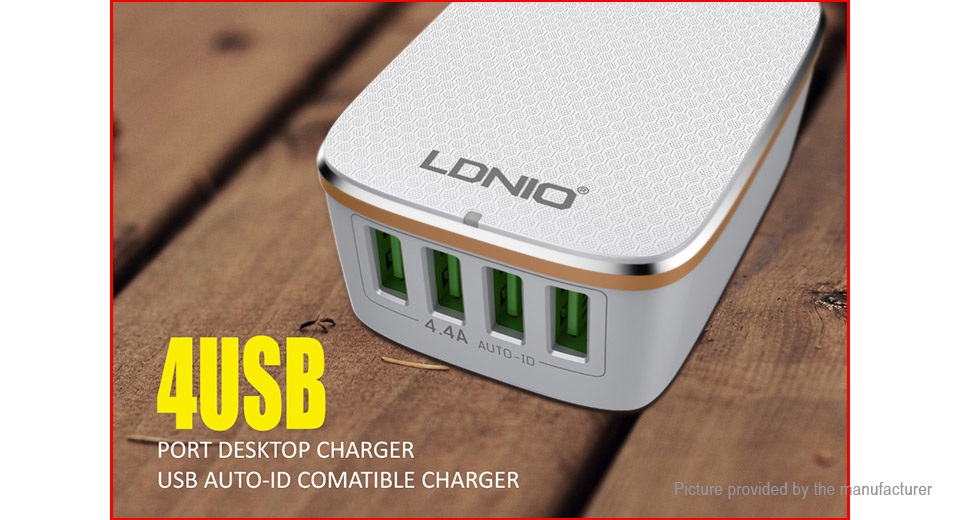 A4404: LDNIO 4-Port 4.4A USB AC Charger Power Adapter for USA with UK plug