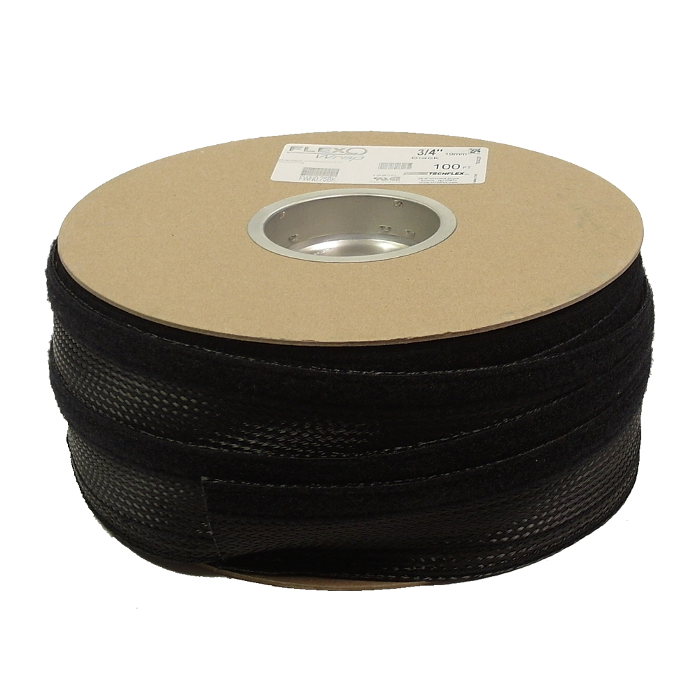 BS-FW075-100BK: 100ft 3/4 inch Split Hook and Loop Braided Sleeving Black - Click Image to Close