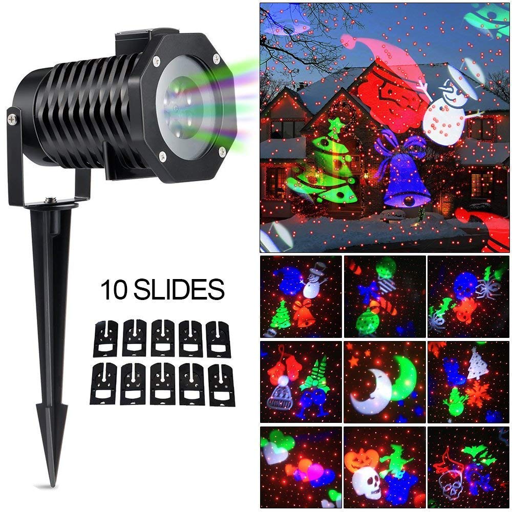 CLL-SD10: Rotating Christmas Laser Light, Led Spotlight , Multi 10 Slides Sparkling Show Indoor Outdoor