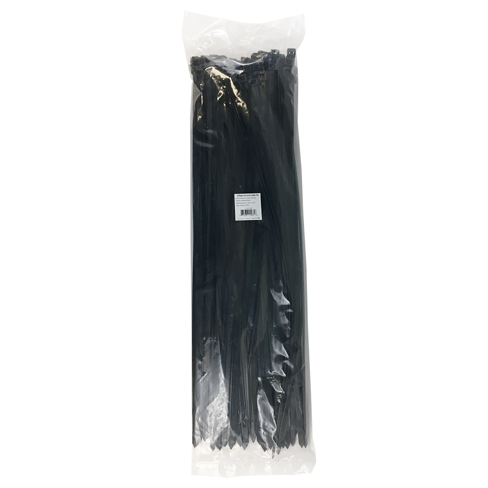 CT-424-100BK: 100pk 24 Inch Cable Tie (175lb) - UV & Weather Resistant Nylon 66 - Black - Click Image to Close