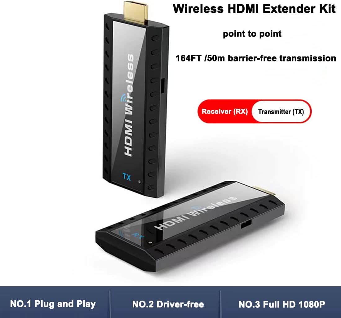 HF-50WHEDG: Wireless HDMI Extender Dongle Adapter, Streaming Video Audio from Laptop, PC, PS to HDTV/Monitor/Projector,164ft/50m Range