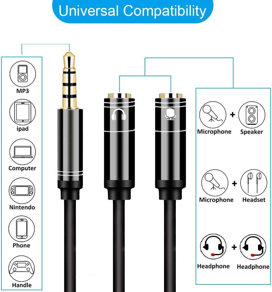 HF-A351M2F: 3.5mm Mic/Headset Male Jack to Audio Female Adapter