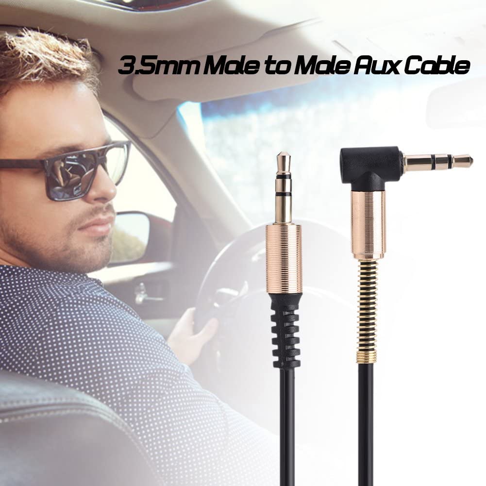 HF-A35MM90: 3.5mm Male to Male Aux Cable Auxiliary Audio Jack to Jack Cable 90 Degree Right Angle Compatible for Speaker Headphone 3ft/1m