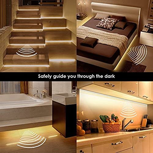 HF-BASLED: Motion Activated Bed Light, Flexible LED Strip Motion Sensor Night Light Bedside Lamp Illumination with Automatic Shut Off Timer 2x 5ft