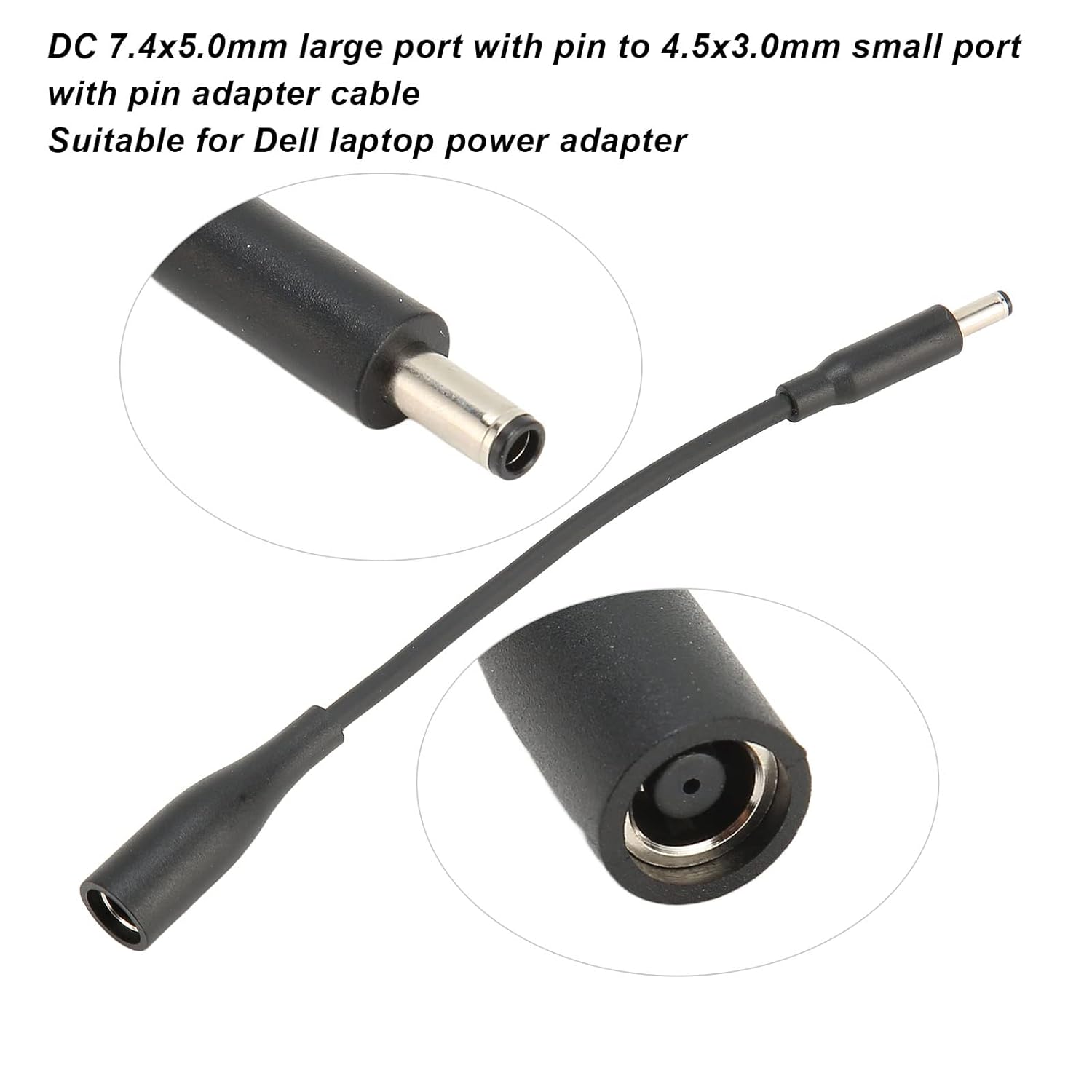 HF-D7450M4535F-A: Tip Adapter Converter Cable DC 7.4x5.0mm Male to 4.5x3.0mm Female for Dell Laptop Power Supply, Plug and Play