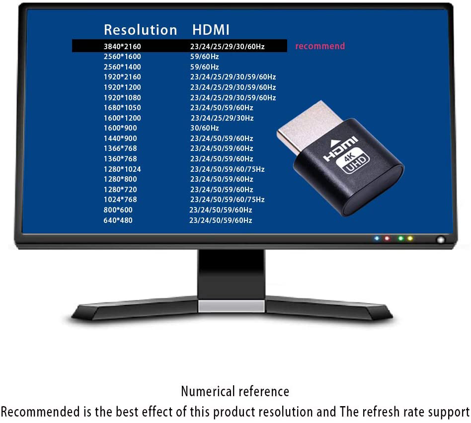 HF-HDPA: 4k HDMI Dummy Plug Display Emulator Light Fit anyone with a headless GUI server 3840x2160@60Hz