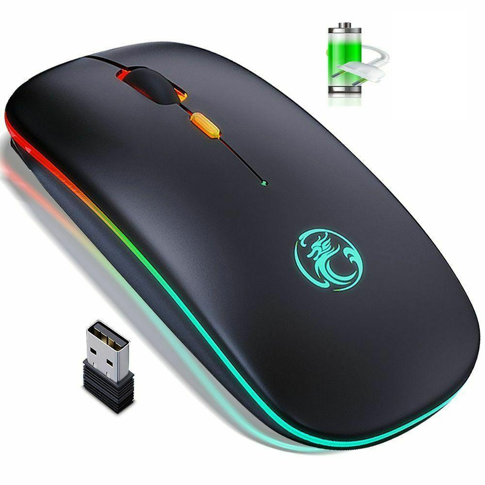 HF-IMEW1300: Rechargeable USB 2.4Ghz Wireless Silent Ergonomic Light Mouse Gaming Optical PC Mice for Laptop LED Backlit
