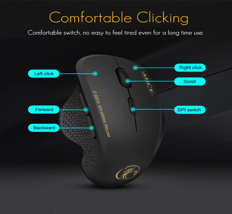 HF-IMG6: 6 keys 2.4Ghz 800-1200-1600 DPI Third Gear Wireless Mouse Mice& USB Receiver For PC Laptop Adjustable Game Mice
