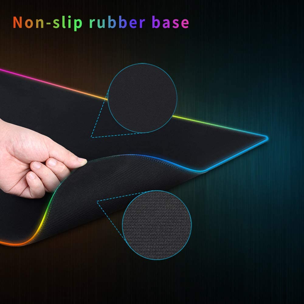 HF-IMMP05: RGB Gaming Mouse Pad, Large Extended Illuminated LED Mouse Pad with 14 Multi-Light Modes and USB Port, Non-Slip Rubber Base for Gamers, Computer Keyboard Pad 31.5X11.8 inches-Black