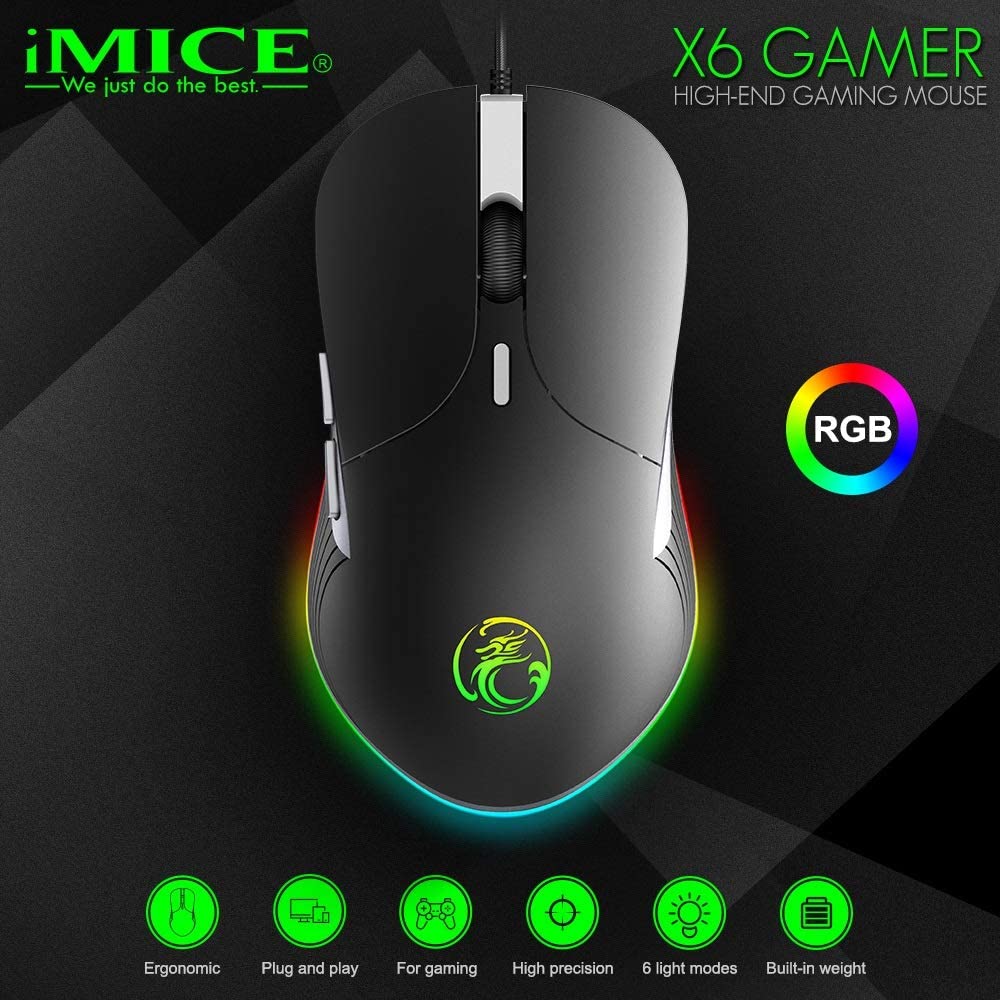 HF-IMX6SE: High Configuration USB Wired Gaming Mouse Computer Gamer 3200 DPI Optical Mice for Laptop PC Game Mouse