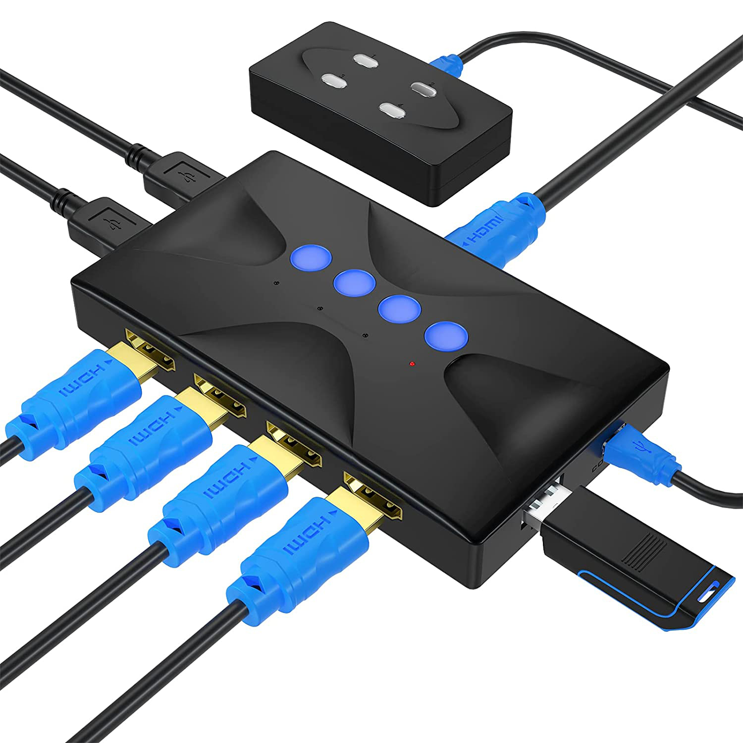 HF-KS14V1-401: HDMI 1.4 4 Port KVM Switch with 2-port USB 2.0 Hub, 4 Computers Share 1 Monitor Keyboard Mouse Printer or U-Disk