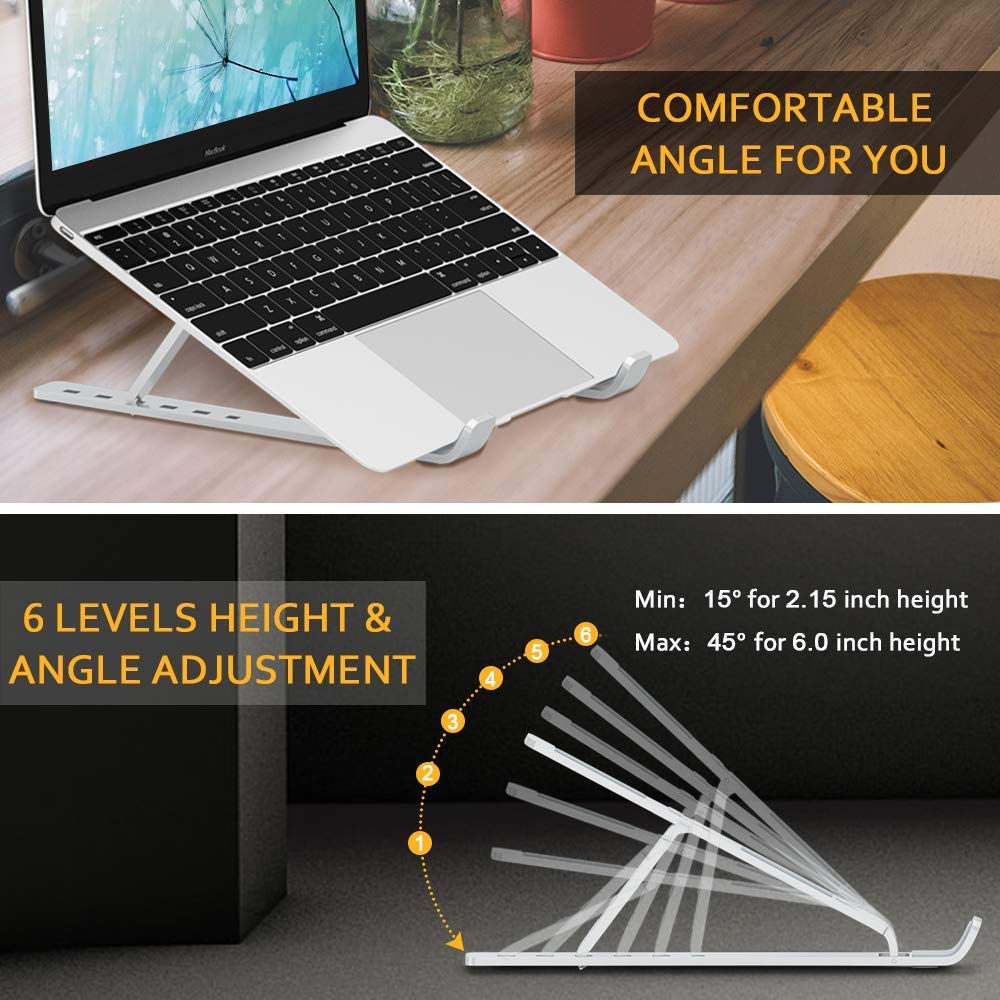 HF-LS1: Portable Laptop Stand, Aluminum Ventilated Computer Stand, [Adjustable] [Foldable] [Lightweight] Universal Laptop Desk Stand Holder for MacBook, Dell XPS, HP, More 10-15.6" Laptops Tablet iPad - Click Image to Close