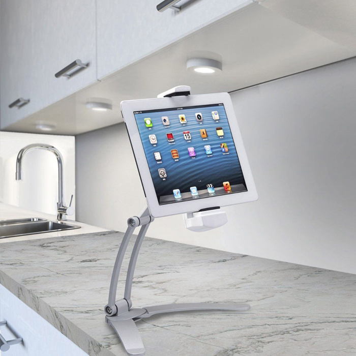 HF-NKS-TH: tablet stand mount , Kitchen Tablet Holder Adjustable arm Phone Tablet Bracket fits 4 to 10.5" Tablets and Cabinet Desktop Mount Stand for Samsung iPad Tablet Smartphone-