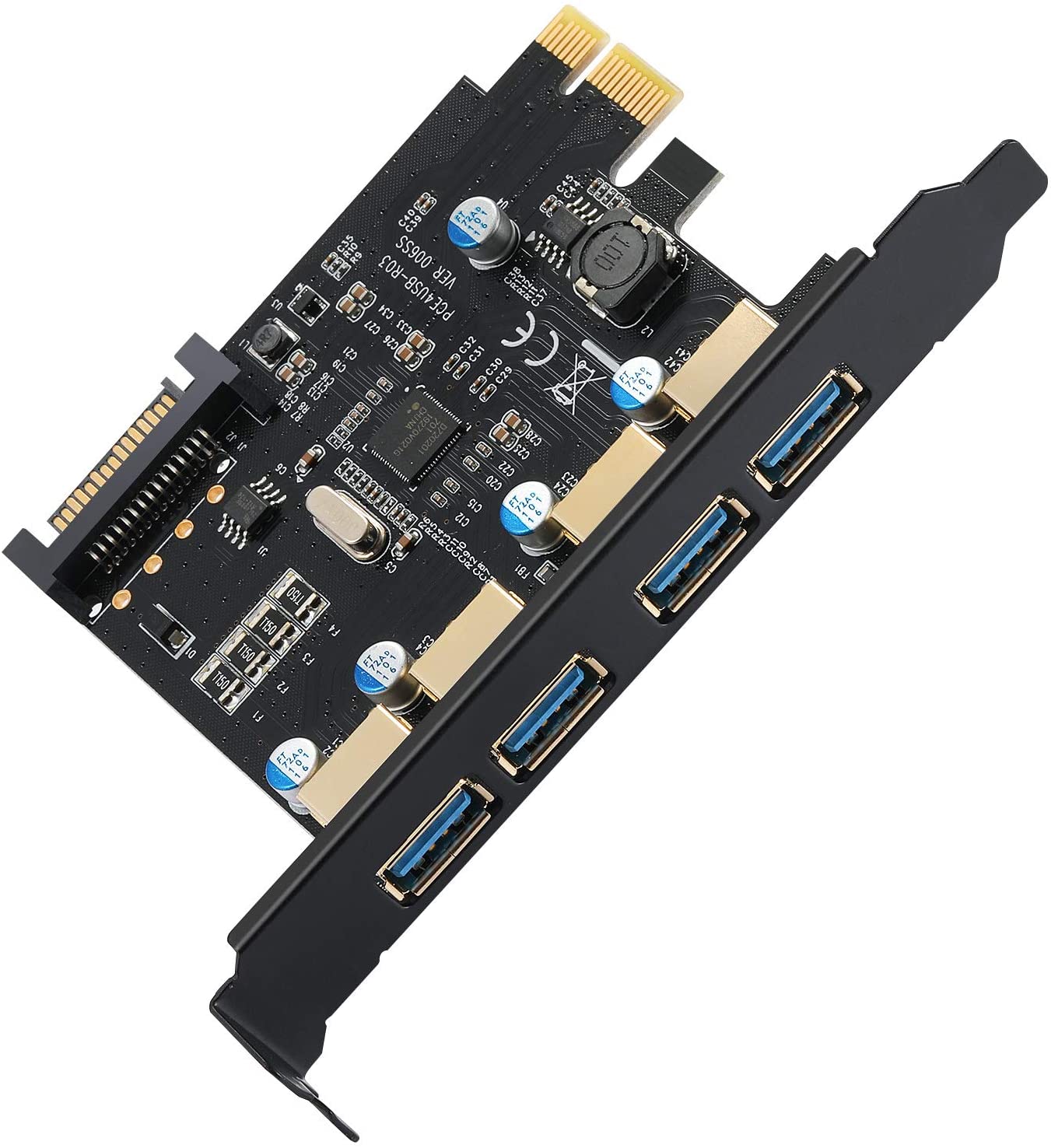 HF-PCIEU3-4: USB3.0 PCi PCI-E 4-Port Expansion Card USB 3.0 Type-A USB 15-pin SATA Power Connector (Includes SATA Cable), Suitable for Windows XP/Vista / 7/8/10