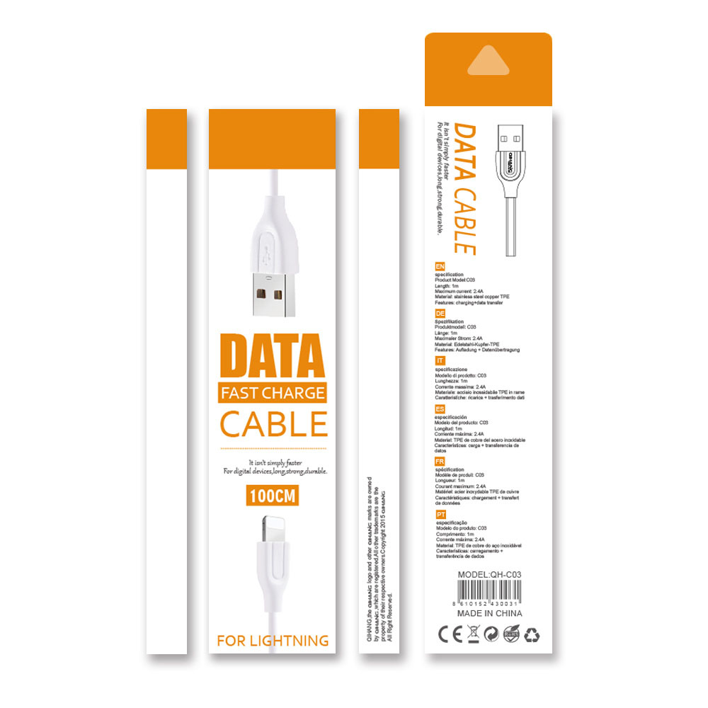 HF-QH03: iPhone Lightning Data Fast Charing Sync cable to USB 1m/3ft for iPhone/iPad - Click Image to Close