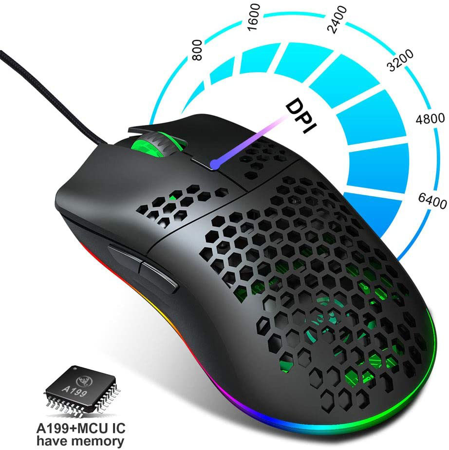 HF-T98GM: 6400DPI Programable 6 Buttons Gamer USB Wired Mouse RGB Gaming Mice for Desktop PC Laptop - Click Image to Close