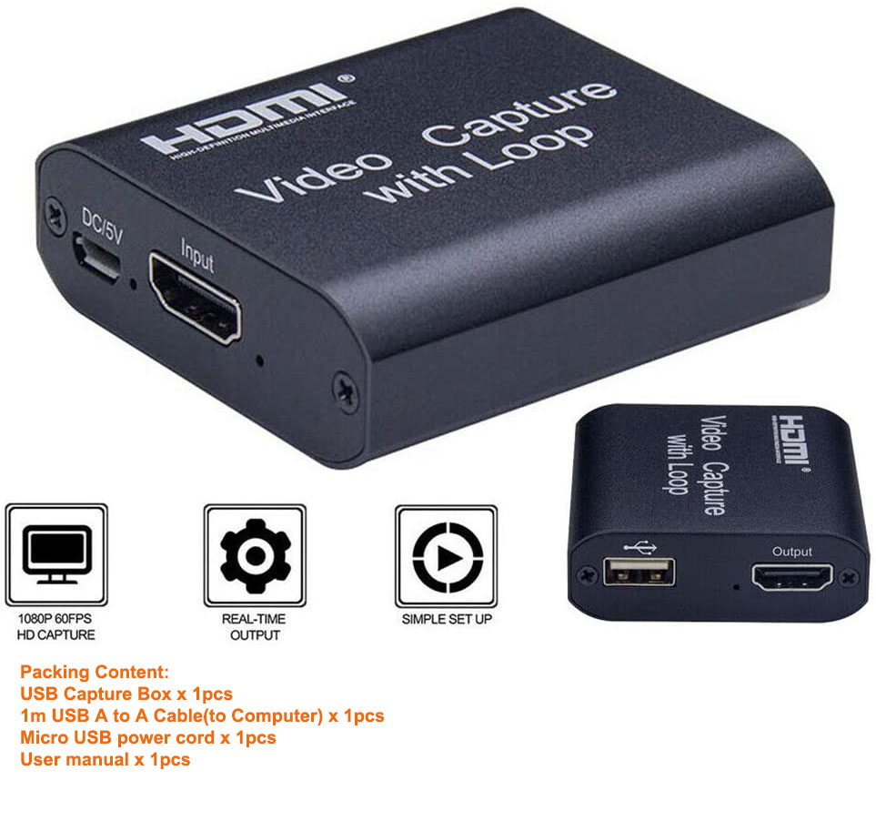 HF-U2HCLP: USB HDMI Audio Video Capture Card, Game Capture Recording 1080P Recorder With HDMI Output Loop out For Windows Mac OS