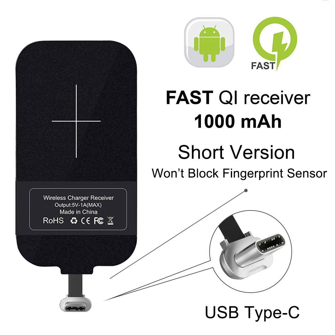 HF-U3-WCR: Wireless Charging Receiver,QI Wireless Charger Receiver Module with Type-C
