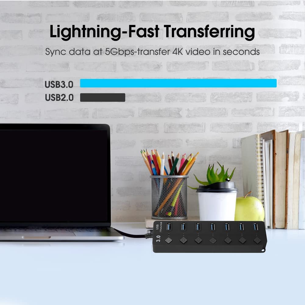 HF-U3HUBSP7: 7-Port USB 3.0 Hub,High Speed 5GB/S Data with Key Switch w/Power Adapter - Click Image to Close