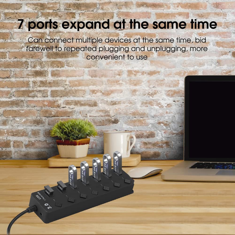 HF-U3HUBSP7: 7-Port USB 3.0 Hub,High Speed 5GB/S Data with Key Switch w/Power Adapter - Click Image to Close