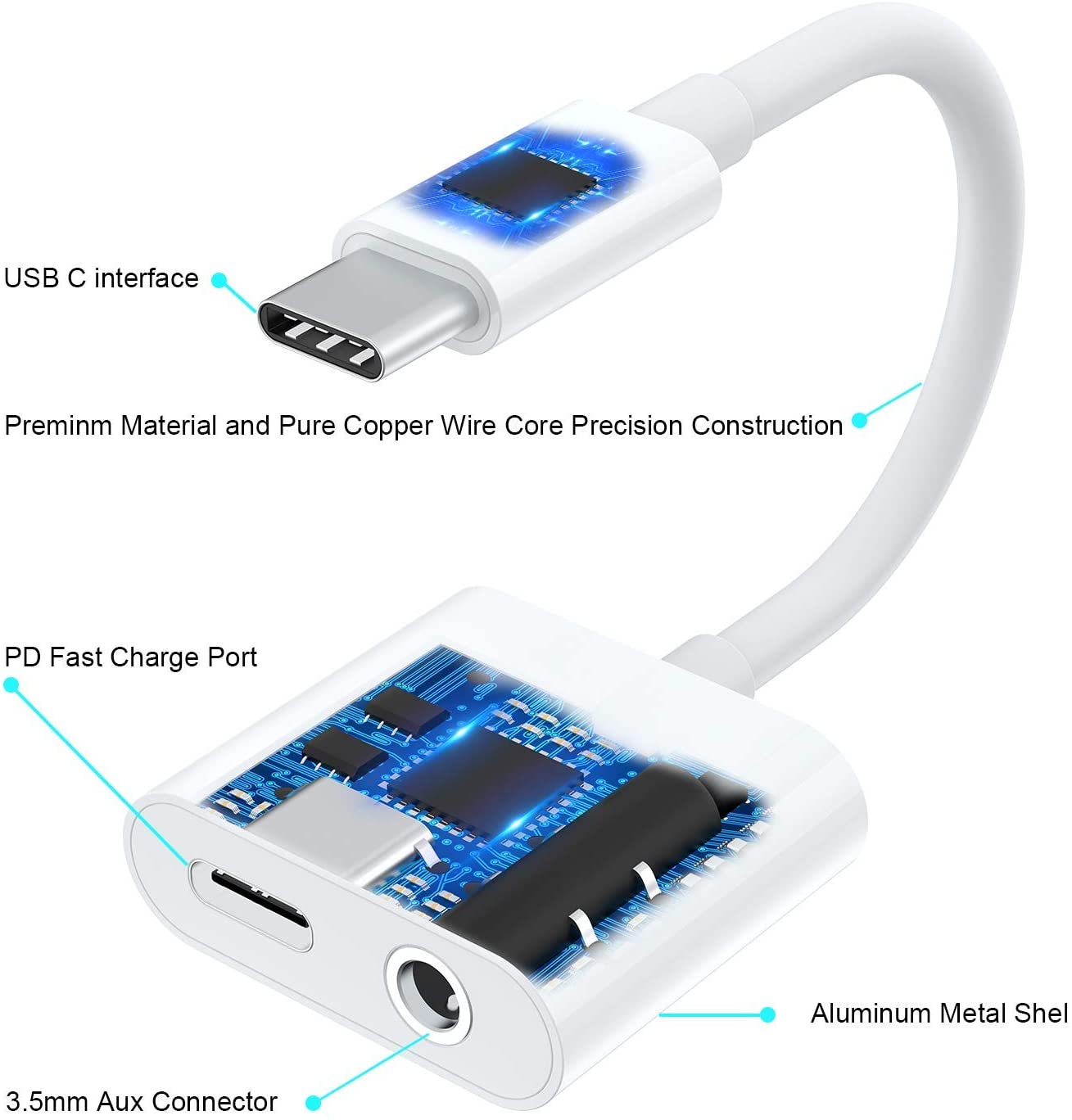 HF-UC235UC: USB C to Headphone Jack Adapter with Type C 3.5mm Aux Audio and Charge Adapter Compatible with Pixel 2/2XL/3/3Xl, Galaxy Note 10, iPad Pro 2018, and More - Click Image to Close