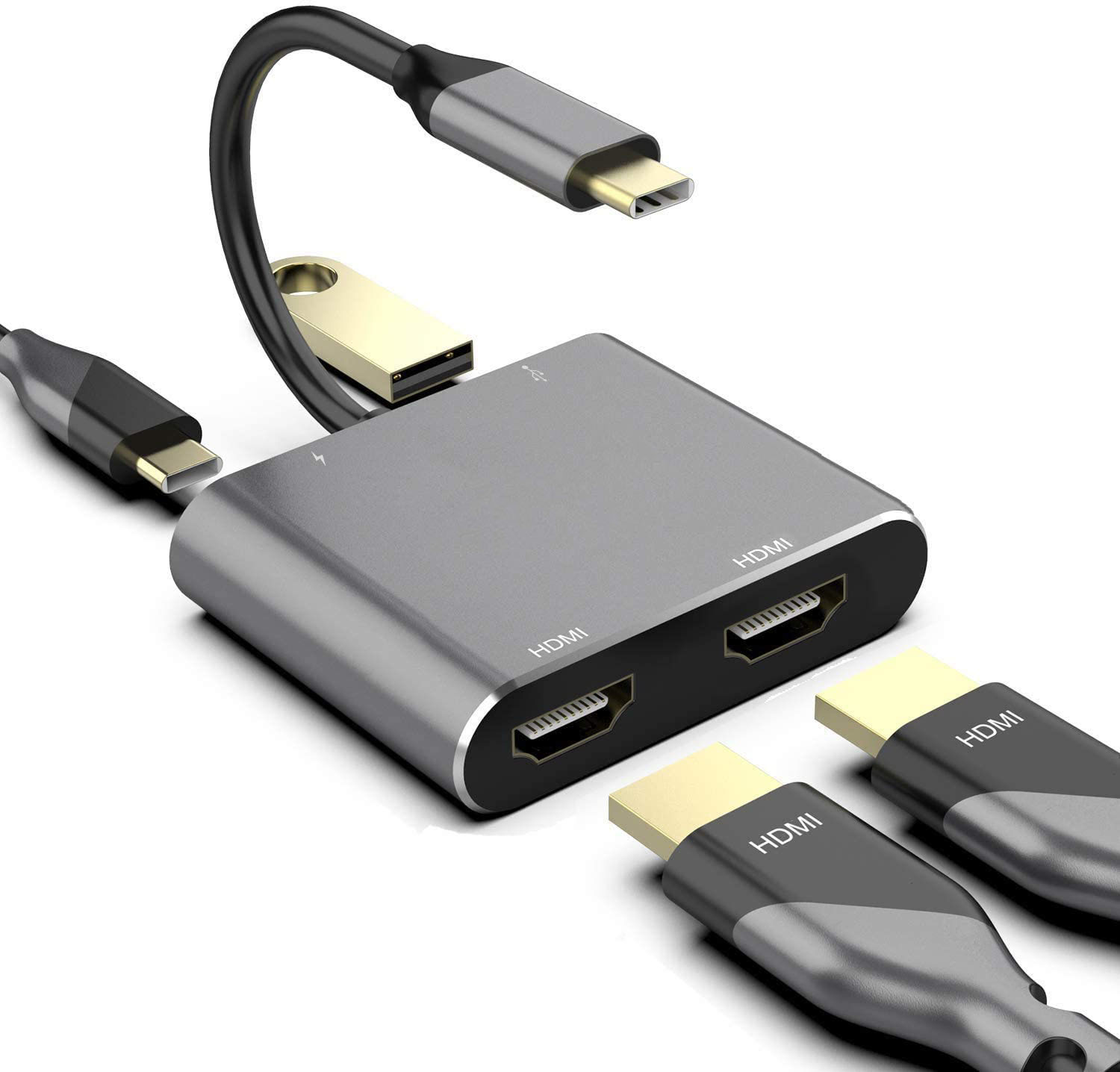 HF-UC2HDU3UC: USB C to Dual HDMI Adapter USB Type C to 2 HDMI 4K USB 3.0 Hub Converter