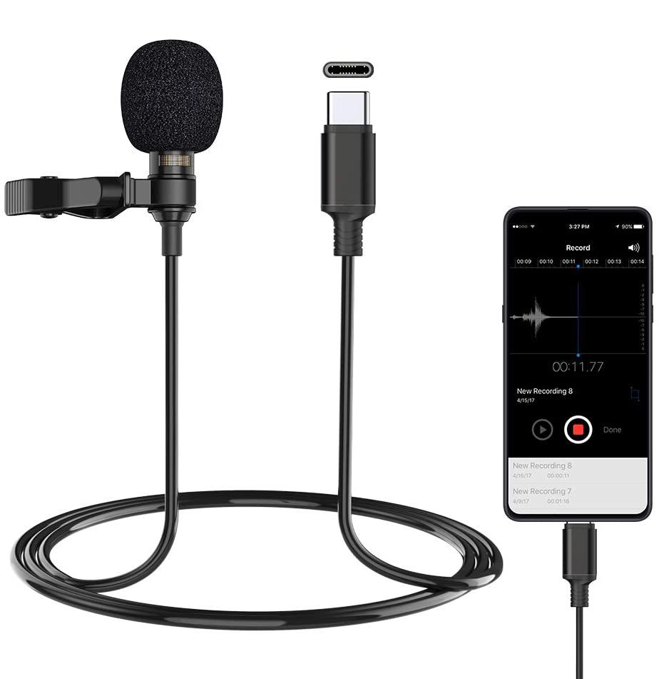 HF-UCMIC: Lavalier USB C Type-C Clip-on Lapel Microphone MIC for Android Smartphone for YouTube, Conference or Audio Video Recording