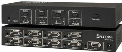 HF-VMS0404: 4x4 VGA Matrix Switch 4 Inputs and 4 Outputs with Audio, Infra Red and RS232