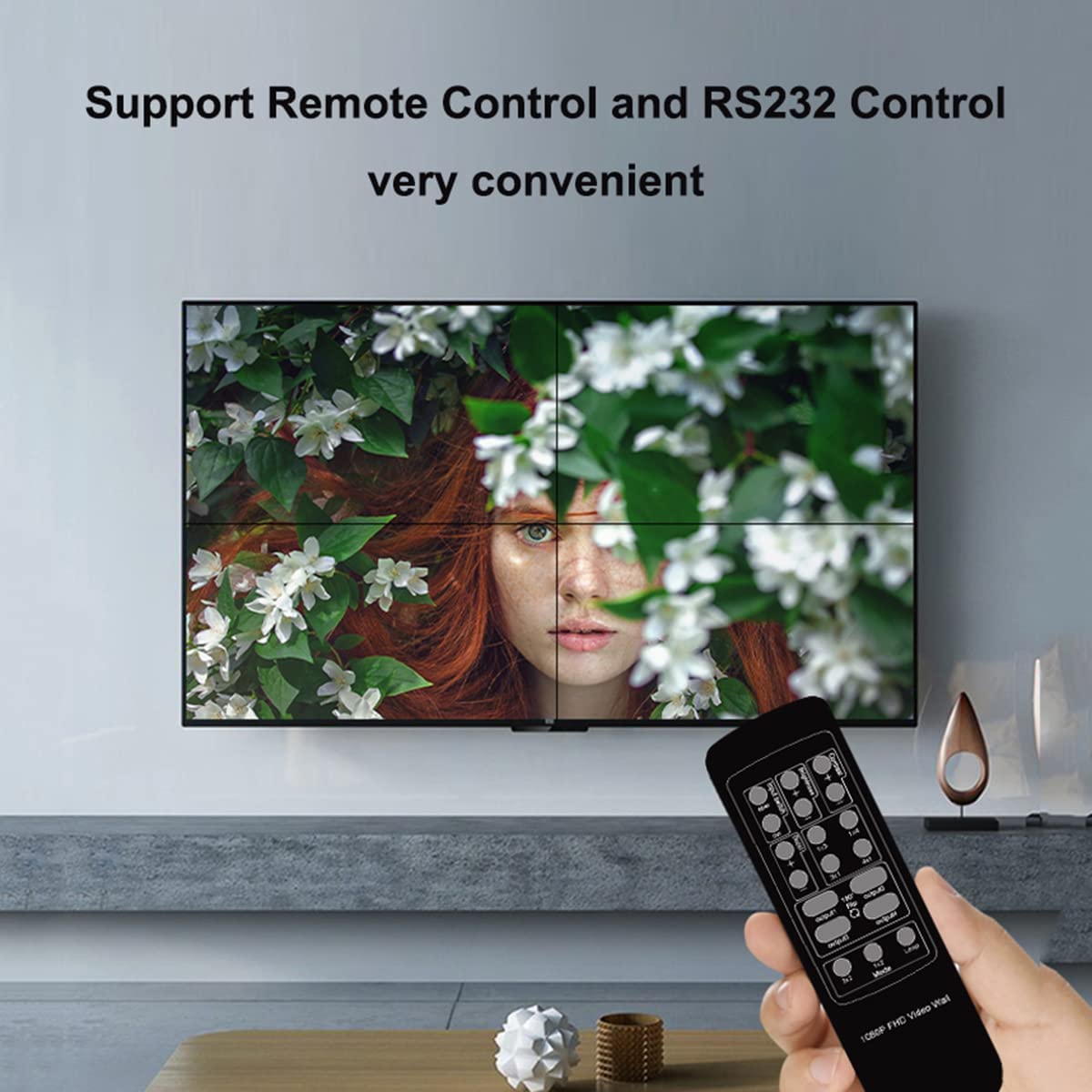 HF-VWC22A: 2x2 Video Wall Controller, 1080P@60HZ HD Display, 180 Degree Rotate, 8 Display Modes - 2x2, 1x2, 1x3, 1x4, 2x1, 3x1, 4x1,1 HDMI/DVI Input 4 HDMI Output with RS232 Control