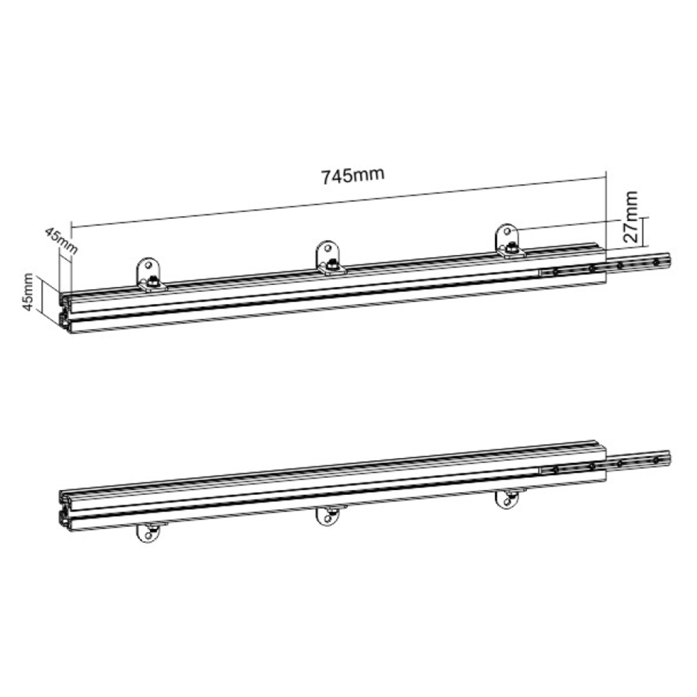 HF-VWM-A1514-745: 745mm Aluminum Rails for Custom Installation (Pair)