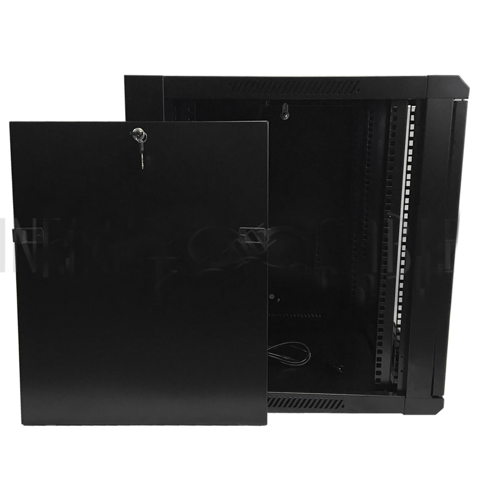 HF-WC12U230: Wall Mount Cabinet 12U x 23" Usable Depth, Glass Door, Fans - Black