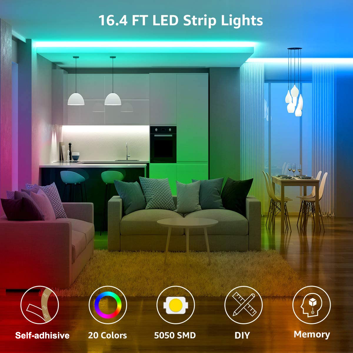 HF-WC5050LED5M: 5m / 16.4 ft RGB LED Light Strips Kit, Color Changing with 44 Keys with Remote Control and 12V Power Supply - Click Image to Close