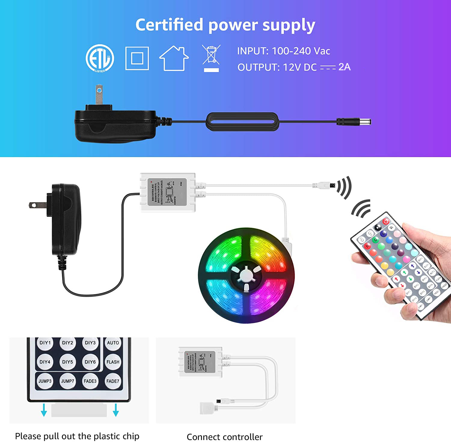 HF-WC5050LED5M: 5m / 16.4 ft RGB LED Light Strips Kit, Color Changing with 44 Keys with Remote Control and 12V Power Supply - Click Image to Close
