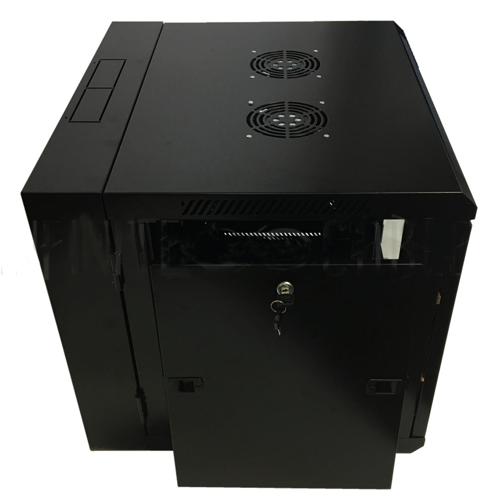 HF-WCS9U185: Wall Mount Swing-Out Cabinet 9U x 18.5" Usable Depth, Fans - Black - Click Image to Close