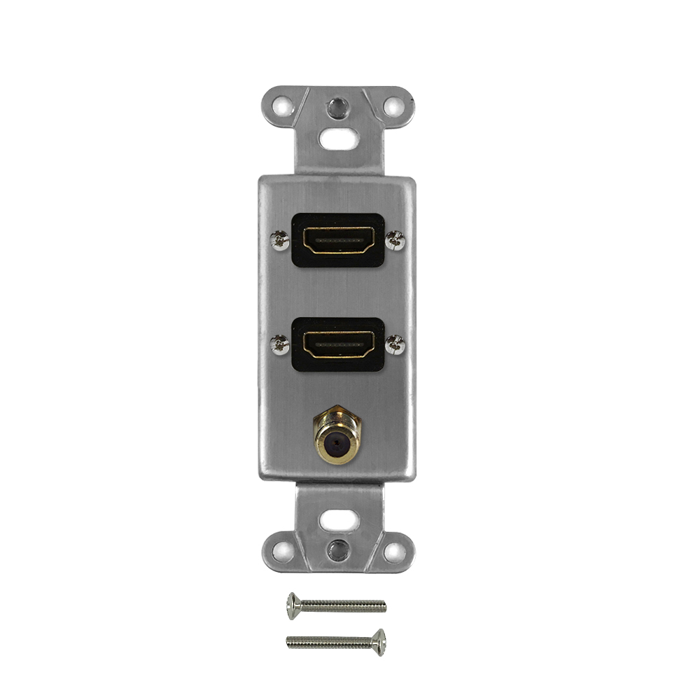 HF-WPK-DS-H2F: Stainless steel decora strap - 2x HDMI + 1x F-Type