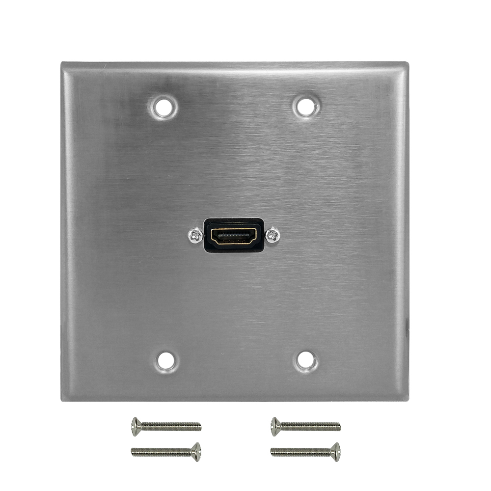 HF-WPK-S-DGH1: HDMI Double Gang Wall Plate Kit - Stainless Steel