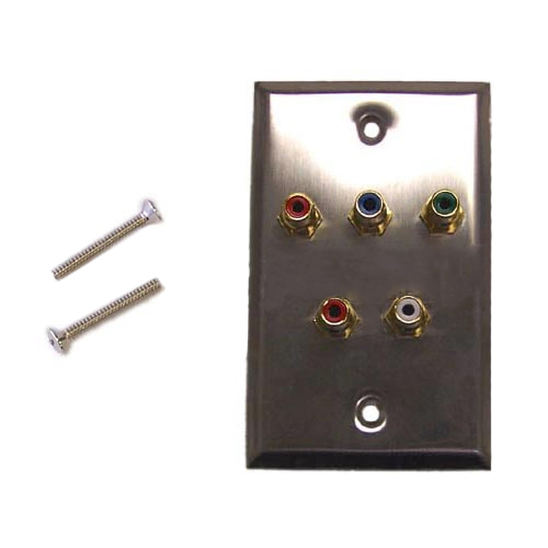 HF-WPK-SCPA: RCA Component + Left/Right Audio Single Gang Wall Plate Kit - Stainless Steel