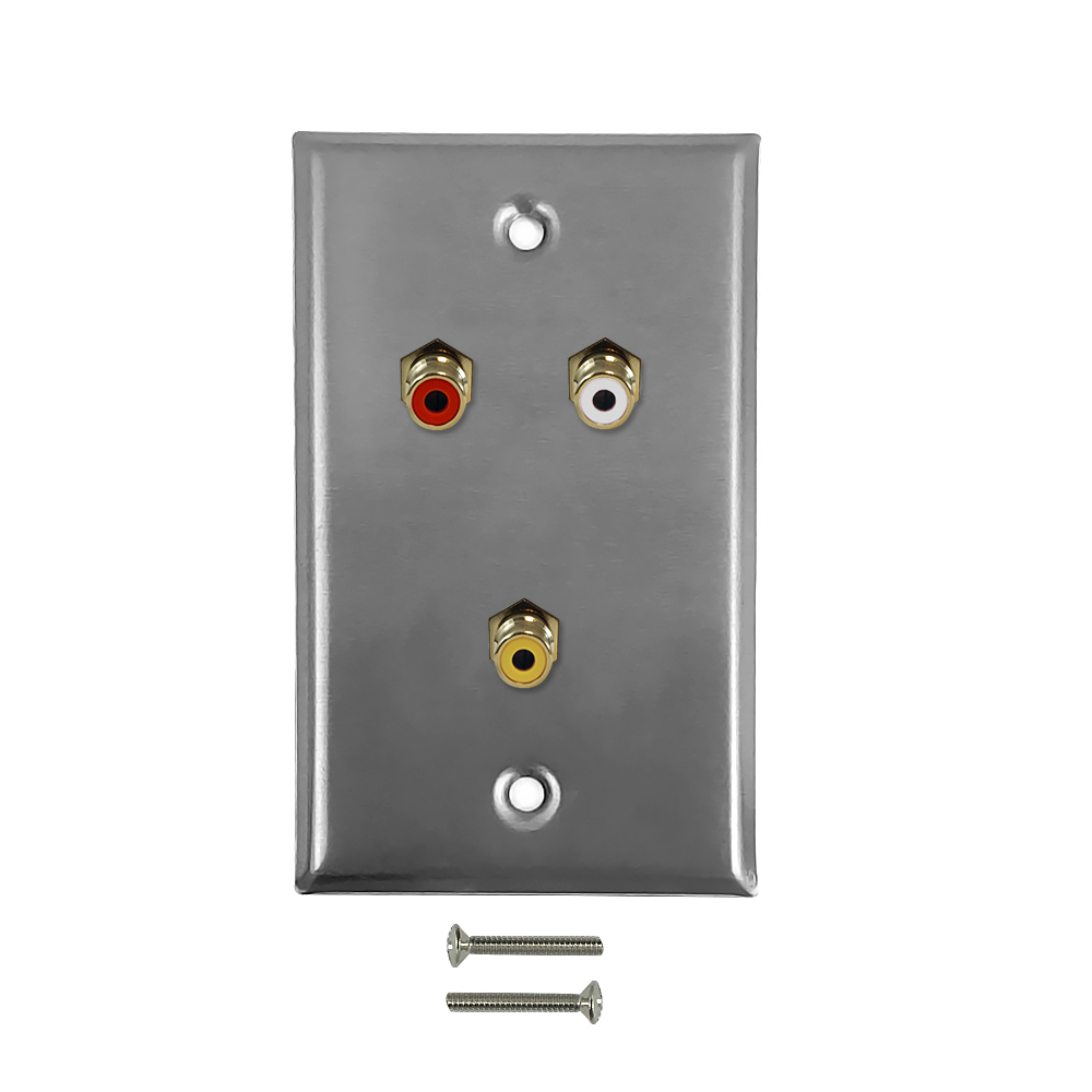 HF-WPK-SCR: RCA Composite + Left/Right Audio Single Gang Wall Plate Kit - Stainless Steel